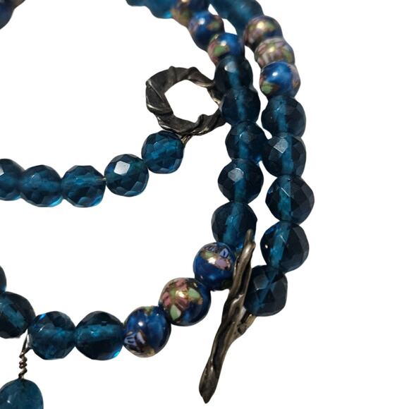 1980s Blue Artisan Crafted Polymer Clay Bead Face Pull Through Closure Necklace - Picture 7 of 7